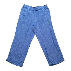 Talbots 100% Linen Pants Women's XL Petite Blue Nantucket Pull On Wide Leg‎